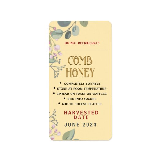 Honingraat opslag serveersuggesties oogstdatum etiket (Voorkant)