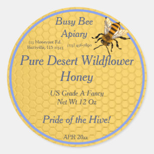 Honingraat Rond met Single Honeybee Honey Label