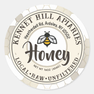 Honingraat & Schattige Bee Raw Honey Label Ivory