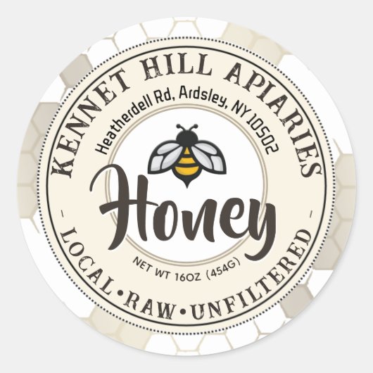 Honingraat & Schattige Bee Raw Honey Label Ivory (Voorkant)