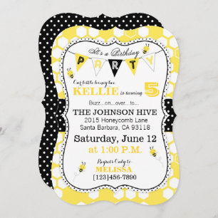 Honingraat Stippen en Bumble Bee Birthday Invite Kaart