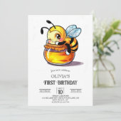 Honingraat Unieke Digitale Bijen 1e verjaardag Kaart (Staand voorkant)