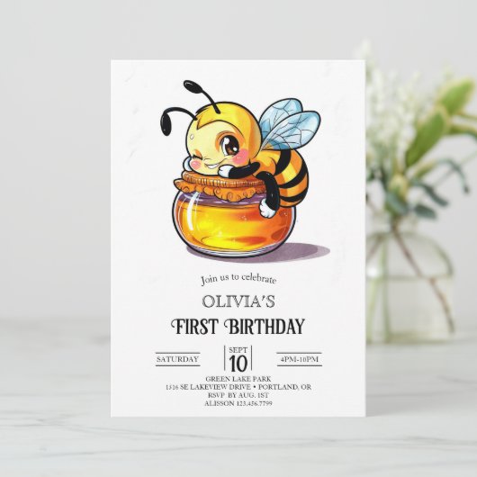 Honingraat Unieke Digitale Bijen 1e verjaardag Kaart (Staand voorkant)