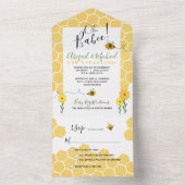 Honingraat Waterverf Bumble Bee Baby shower All In One Uitnodiging (Binnen)