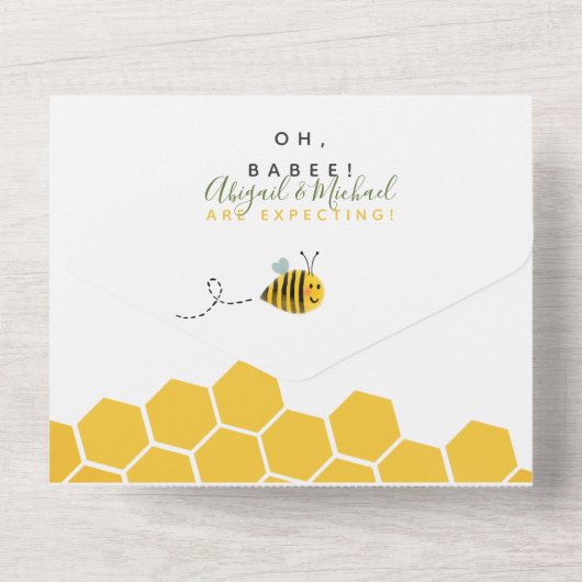 Honingraat Waterverf Bumble Bee Baby shower All In One Uitnodiging (Achterkant)