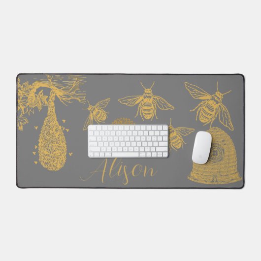 Honingraat Wildbloem Grijs Bureaumat (Keyboard & Muis)