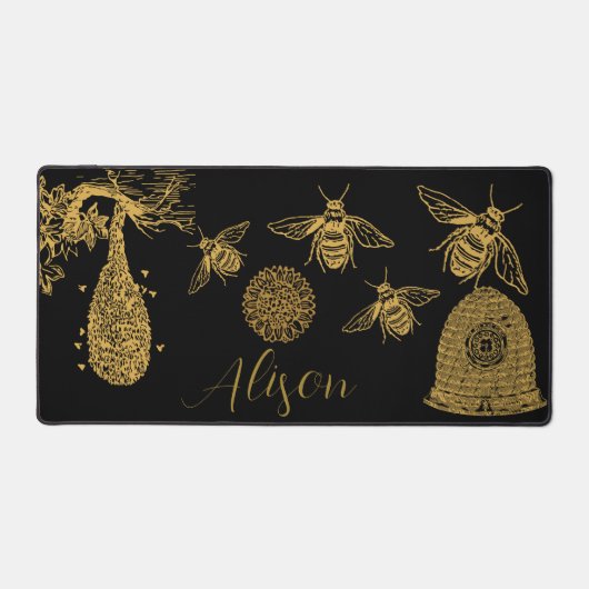 Honingraat Wildbloem Zwart Bureaumat (Voorkant)