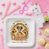 Honingraat & Zonnebloemen Schattige Afro Puff Baby Papieren Bordje (Feest)