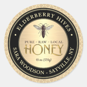 Honingraat Zwart Goud Honing Label  Queen Bee