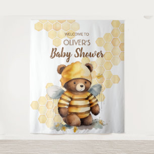 Honingraten en bruine honing teddybeer Baby shower Wandkleed