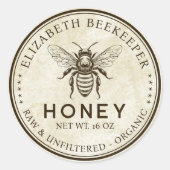 Honinguetiket met bij in aangepaste kleur ronde sticker (Voorkant)