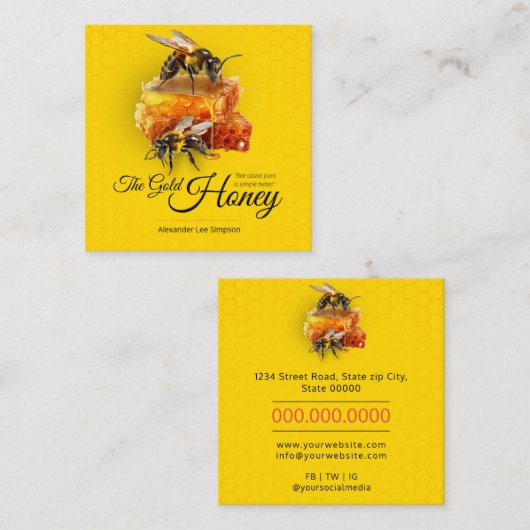 Honingverkoper - Bijenteler Vierkante Visitekaartje (Voorkant / Achterkant)