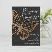 Honingwind Bruin Zwart Boho Butterfly Sweet 16 Kaart (Staand voorkant)