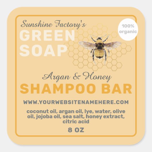 Honingzeep  bijen Shampoo Bar Yellow Vierkante Sticker (Voorkant)