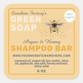 Honingzeep bijen Shampoo Bar Yellow Vierkante Sticker