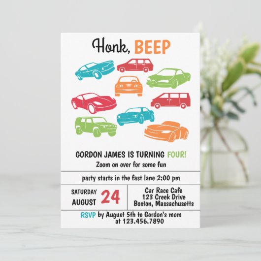 Honk Beep Automobile/Auto's Verjaardagsfeest Kaart (Staand voorkant)