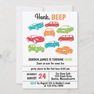 Honk Beep Automobile/Cars Birthday Party Kaart