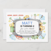 Honk Beep Zoom Transport Birthday Party Uitnodigin Kaart (Voorkant)