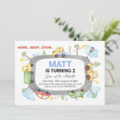 Honk Beep Zoom Transport Birthday Party Uitnodigin Kaart (Staand voorkant)