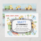 Honk Beep Zoom Transport Birthday Party Uitnodigin Kaart (Voorkant / Achterkant)
