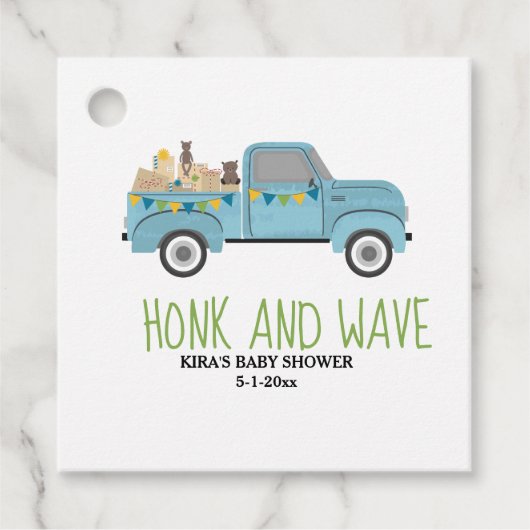 Honk- en golfstation via Baby shower Blue Truck Bedankjes Labels (Voorkant)