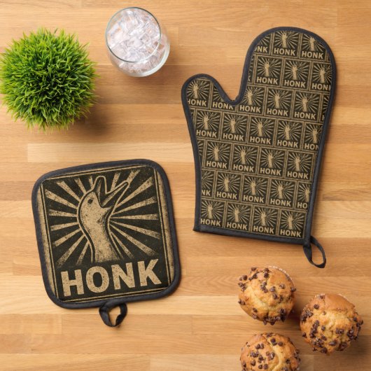 Honk Goose Funny Duck Chicken Meme Ovenwant & Pannenlap Set (Top down)