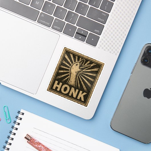 Honk Goose Funny Duck Chicken Meme Sticker (Laptop met iPhone)