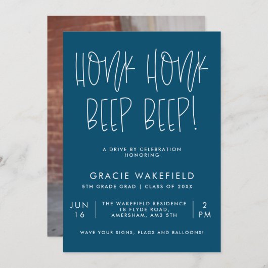 Honk Honk Blue Typographic Drive by Afstudeerder P Kaart (Voorkant / Achterkant)