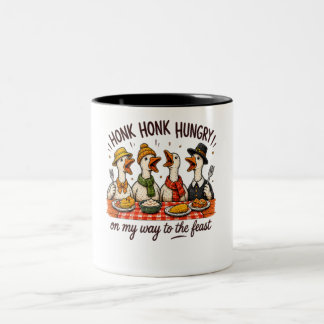Honk Honk Hongerig! Gans Thanksgiving Ontwerp Tweekleurige Koffiemok