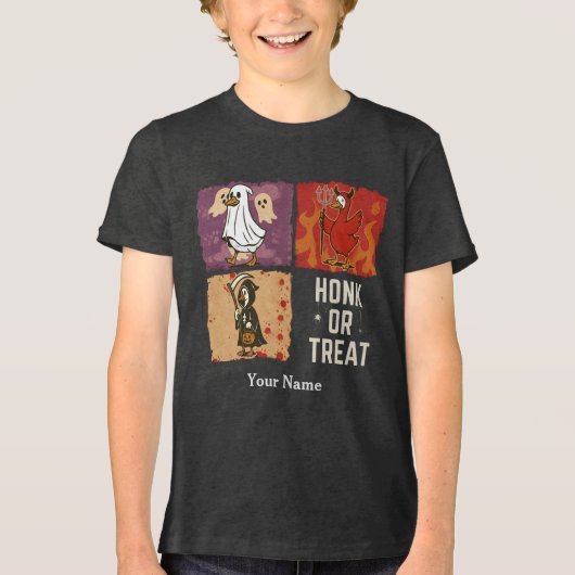 Honk or Treat Funny Halloween Duck Tri-Blend Shirt (Voorkant)