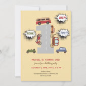 Honk piep toot retro voertuigen eerste jongen verj kaart (Voorkant)