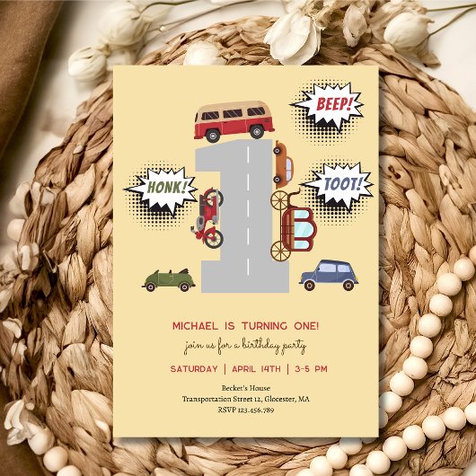 Honk piep toot retro voertuigen eerste jongen verj kaart