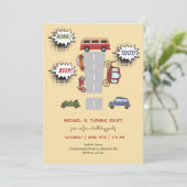 Honk piep toot retro voertuigen jongen verjaardag kaart (Staand voorkant)