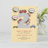 Honk piep toot retro voertuigen tweede jongen verj kaart (Staand voorkant)