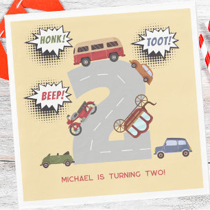 Honk piep toot retro voertuigen tweede jongen verj servet