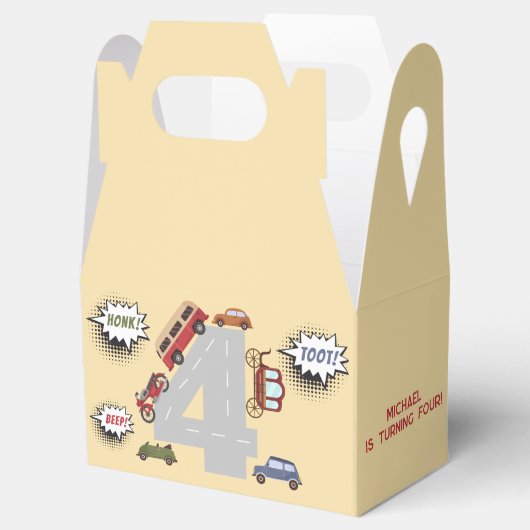 Honk piep toot retro voertuigen voort jongen verja bedankdoosjes (Geopend)