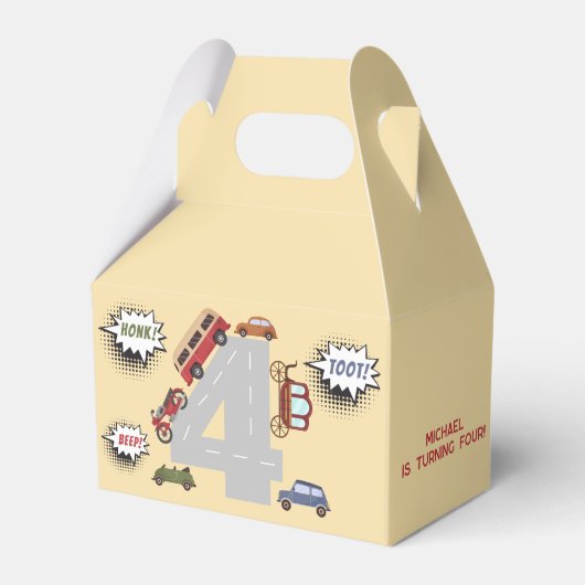 Honk piep toot retro voertuigen voort jongen verja bedankdoosjes (Voorkant Zijde)