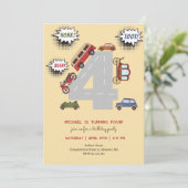 Honk piep toot retro voertuigen voort jongen verja kaart (Staand voorkant)