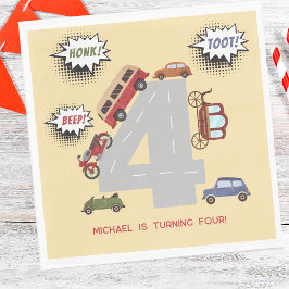 Honk piep toot retro voertuigen voort jongen verja servet