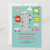 Honk piep toot voertuigen eerste jongen verjaardag kaart (Voorkant)