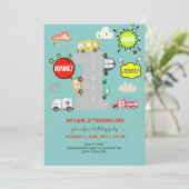 Honk piep toot voertuigen eerste jongen verjaardag kaart (Staand voorkant)