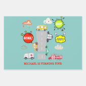 Honk piep toot voertuigen jongen verjaardag inpakpapier vel (Voorkant)