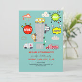 Honk piep toot voertuigen jongen verjaardag kaart (Staand voorkant)