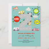 Honk piep toot voertuigen jongen verjaardag kaart (Voorkant)