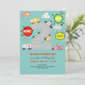 Honk piep toot voertuigen jongen verjaardag kaart (Staand voorkant)