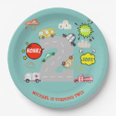 Honk piep toot voertuigen jongen verjaardag papieren bordje (Voorkant)