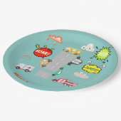 Honk piep toot voertuigen jongen verjaardag papieren bordje (Gekanteld)