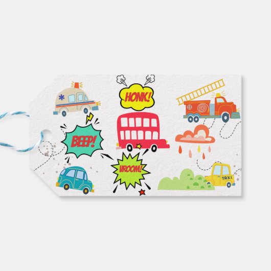 Honk piep van gelukkig voertuigen jongen verjaarda cadeaulabel (Achterkant Horizontaal)