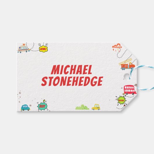 Honk piep van gelukkig voertuigen jongen verjaarda cadeaulabel (Voorkant (Horizontaal))