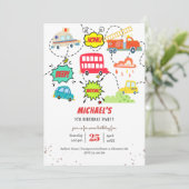 Honk piep van gelukkig voertuigen jongen verjaarda kaart (Staand voorkant)